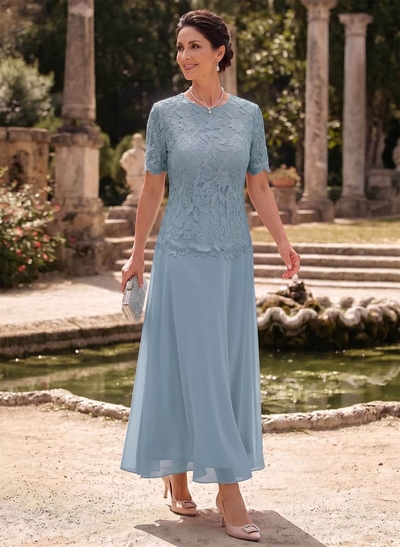A-Line Scoop Neck Ankle-Length Chiffon Mother Of The Bride Dress With Lace
