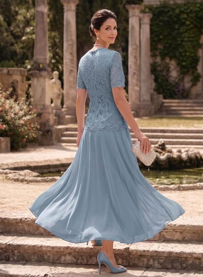 A-Line Scoop Neck Ankle-Length Chiffon Mother Of The Bride Dress With Lace