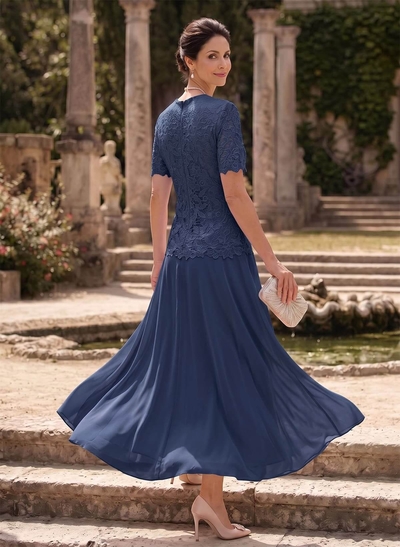 A-Line Scoop Neck Ankle-Length Chiffon Mother Of The Bride Dress With Lace