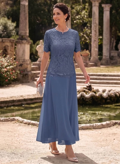 A-Line Scoop Neck Ankle-Length Chiffon Mother Of The Bride Dress With Lace