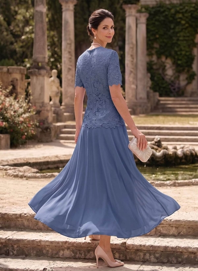 A-Line Scoop Neck Ankle-Length Chiffon Mother Of The Bride Dress With Lace