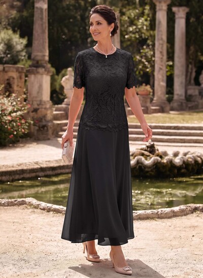 A-Line Scoop Neck Ankle-Length Chiffon Mother Of The Bride Dress With Lace