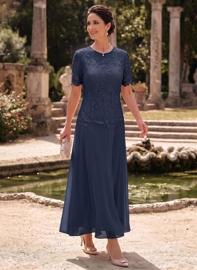 A-Line Scoop Neck Ankle-Length Chiffon Mother Of The Bride Dress With Lace