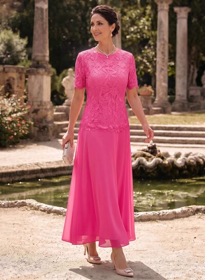 A-Line Scoop Neck Ankle-Length Chiffon Mother Of The Bride Dress With Lace