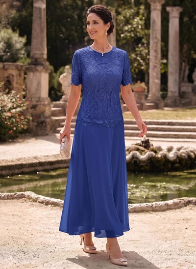 A-Line Scoop Neck Ankle-Length Chiffon Mother Of The Bride Dress With Lace