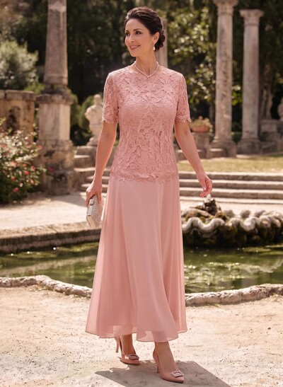 A-Line Scoop Neck Ankle-Length Chiffon Mother Of The Bride Dress With Lace