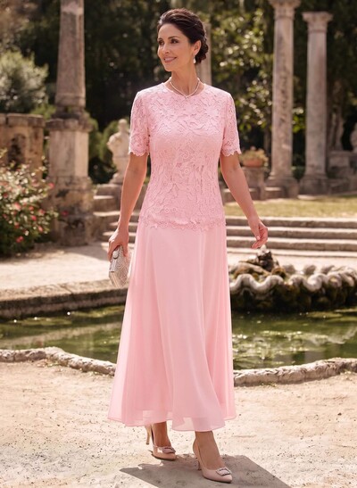 A-Line Scoop Neck Ankle-Length Chiffon Mother Of The Bride Dress With Lace