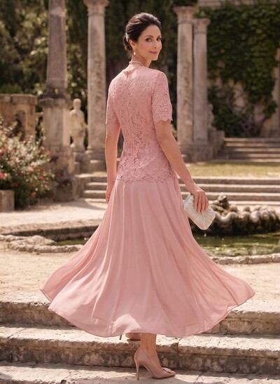A-Line Scoop Neck Ankle-Length Chiffon Mother Of The Bride Dress With Lace