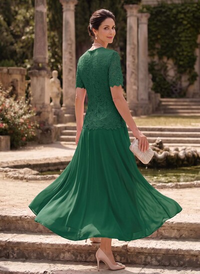 A-Line Scoop Neck Ankle-Length Chiffon Mother Of The Bride Dress With Lace