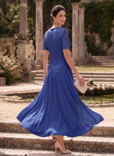 A-Line Scoop Neck Ankle-Length Chiffon Mother Of The Bride Dress With Lace