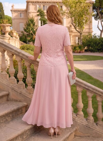 A-Line Scoop Neck Ankle-Length Chiffon Mother Of The Bride Dress With Lace