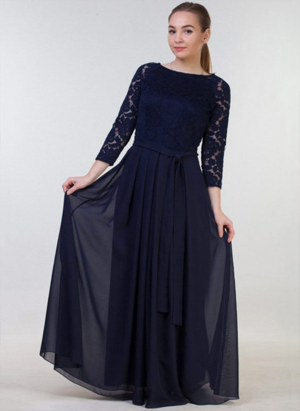 A-Line Scoop Neck Floor-Length Chiffon Mother Of The Bride Dress With Lace