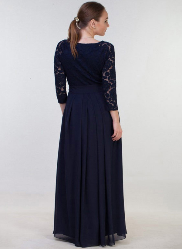A-Line Scoop Neck Floor-Length Chiffon Mother Of The Bride Dress With Lace