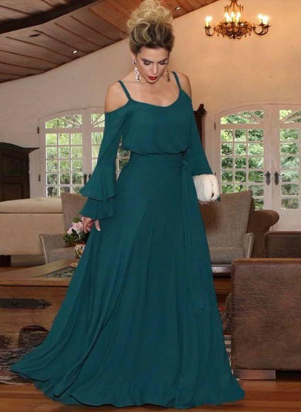 A-Line Square Neckline Chiffon Floor-Length Mother of the Bride Dresses With Ruffle