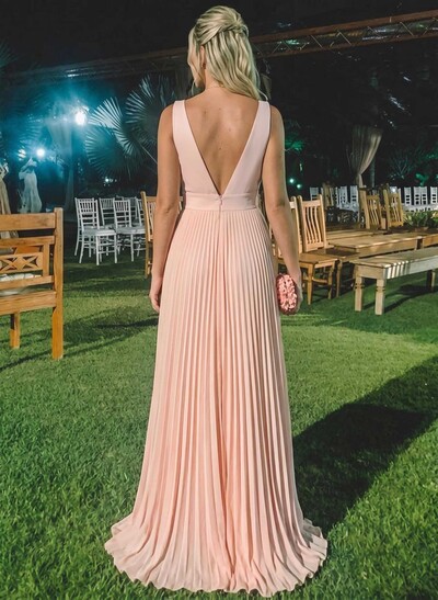 A-Line V-Neck Chiffon Floor-Length Mother Of The Bride Dresses With Pleated