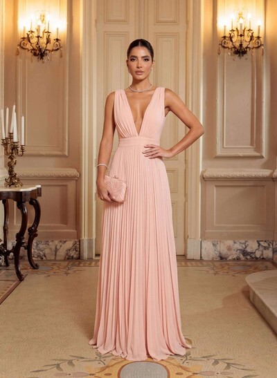 A-Line V-Neck Chiffon Floor-Length Mother Of The Bride Dresses With Pleated