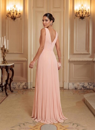 A-Line V-Neck Chiffon Floor-Length Mother Of The Bride Dresses With Pleated