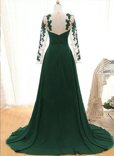 A-Line Sweetheart Sweep Train Chiffon Pleated Mother Of The Bride Dresses With Appliques Lace