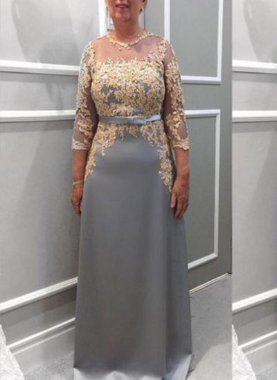A-Line High Neck Floor-Length Satin Mother Of The Bride Dresses With Appliques Lace