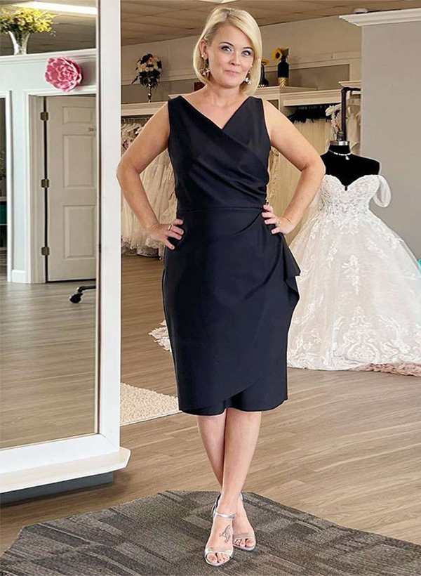 Sheath/Column V-neck Sleeveless Knee-Length Elastic Satin Mother of the Bride Dresses