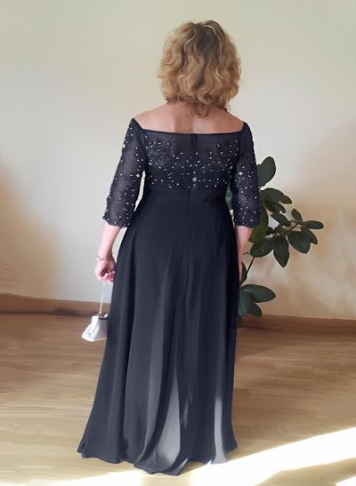 A-Line Scoop Neck Chiffon Floor-Length Chiffon Mother Of The Bride Dresses With Beading