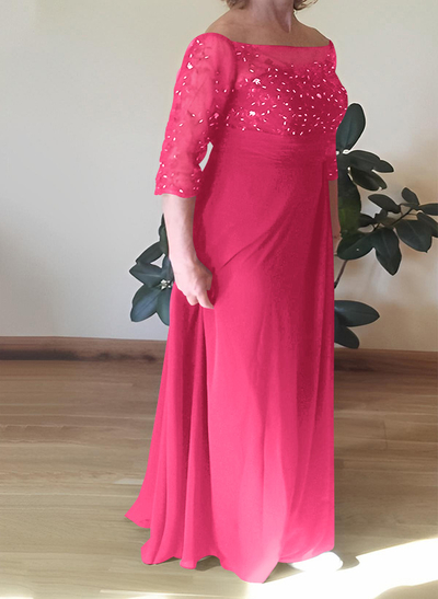 A-Line Scoop Neck Chiffon Floor-Length Chiffon Mother Of The Bride Dresses With Beading