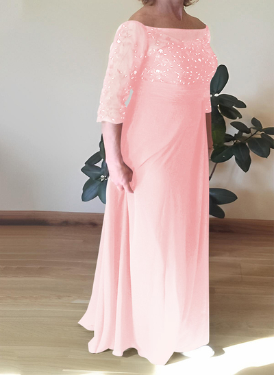 A-Line Scoop Neck Chiffon Floor-Length Chiffon Mother Of The Bride Dresses With Beading