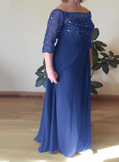 A-Line Scoop Neck Chiffon Floor-Length Chiffon Mother Of The Bride Dresses With Beading
