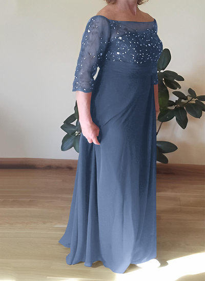 A-Line Scoop Neck Chiffon Floor-Length Chiffon Mother Of The Bride Dresses With Beading