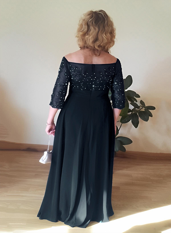 A-Line Scoop Neck Chiffon Floor-Length Chiffon Mother Of The Bride Dresses With Beading