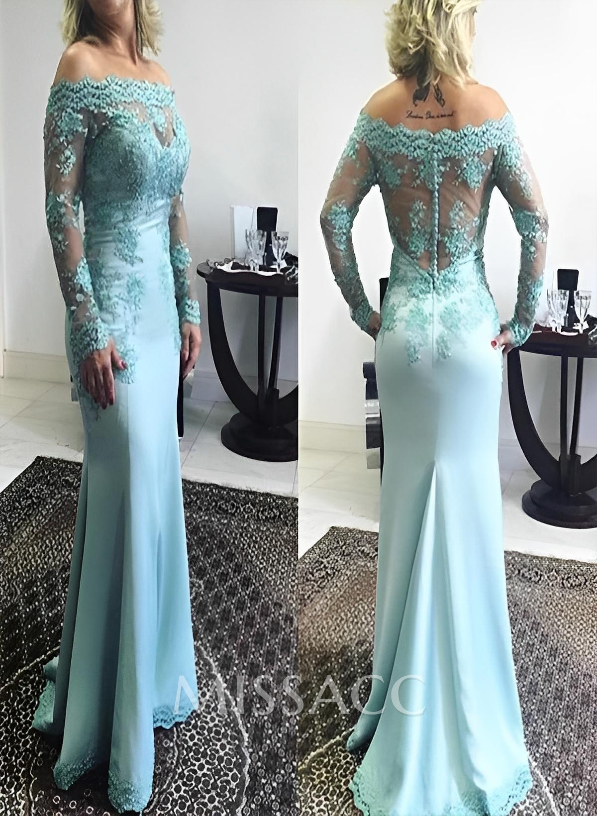 Mermaid Off-The-Shoulder Elastic Satin Sweep Train Mother Of The Bride Dresses With Appliques Lace