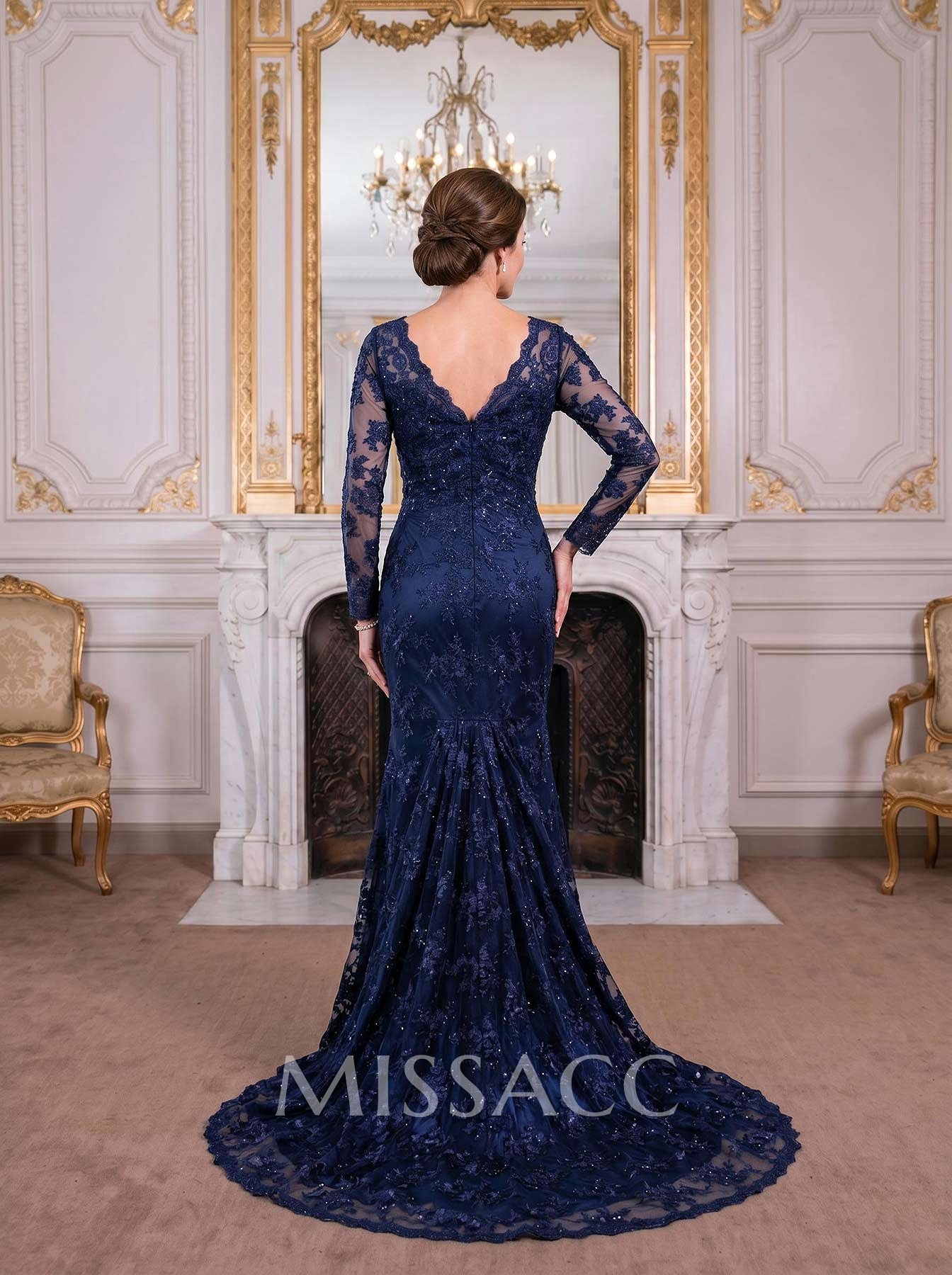 Exquisite Plunge Neck Trumpet Floral Embroidered Mother Of The Bride Dresses Exquisite Plunge Neck Trumpet Floral Embroidered Mother Of The Bride Dresses