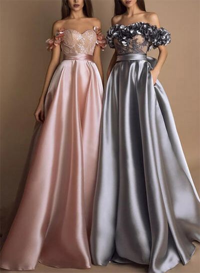 Ball-Gown Strapless Satin Sash Sleeveless Sweep Train Prom Dresses With Cascading Ruffles