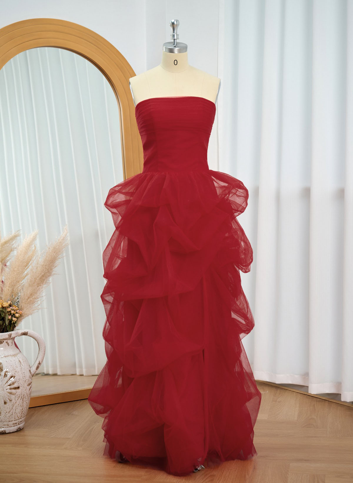 A-Line Strapless Split Front Sleeveless Sweep Train Prom Dresses With Split Front