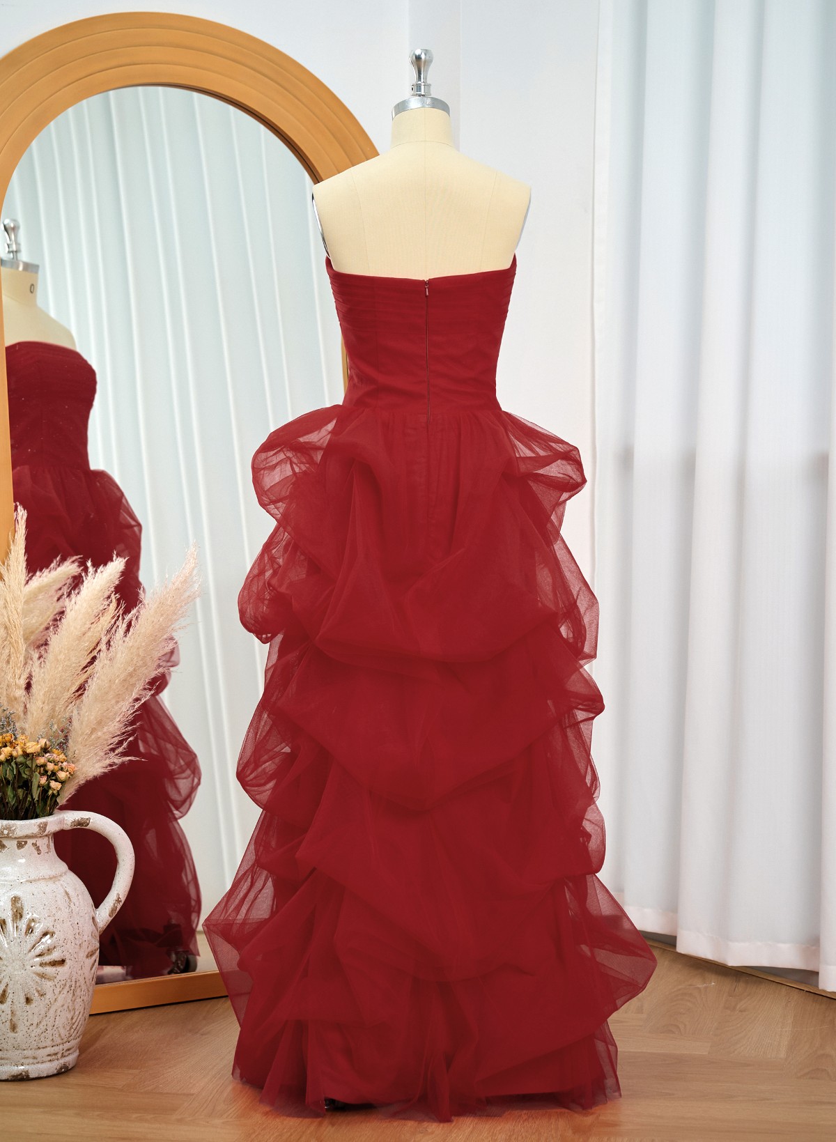 A-Line Strapless Split Front Sleeveless Sweep Train Prom Dresses With Split Front