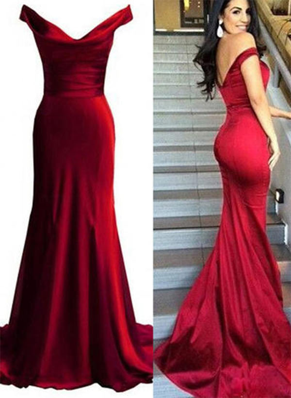 Sweep Train Off-the-Shoulder Trumpet/Mermaid Sleeveless Prom Dresses Burgundy Red Other Colors Mulberry Cabernet