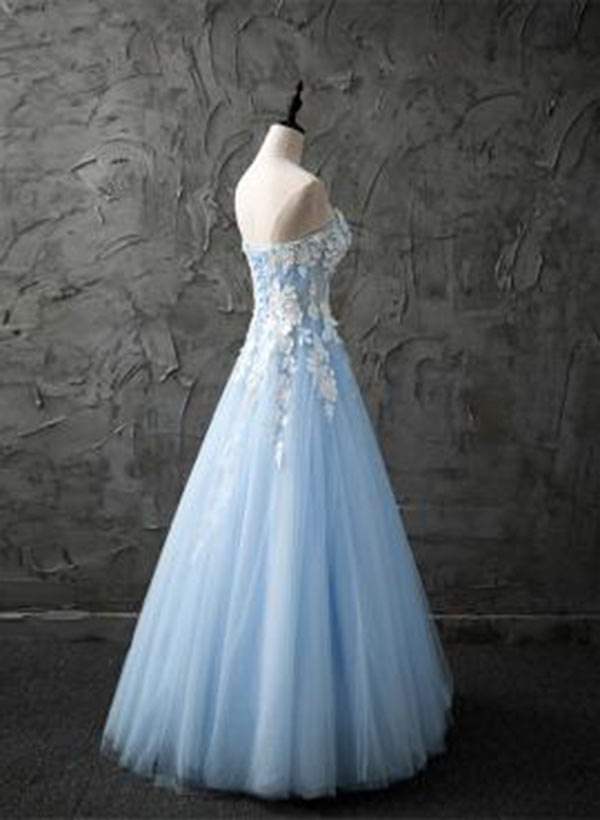 A-Line Sweetheart Lace Sleeveless Floor-Length Prom Dresses With Beading Appliques Lace