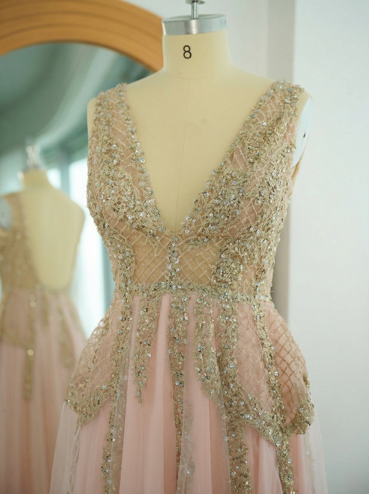 A-Line V Neck Sleeveless Chiffon Floor-Length Prom Dresses With Split Front Beading