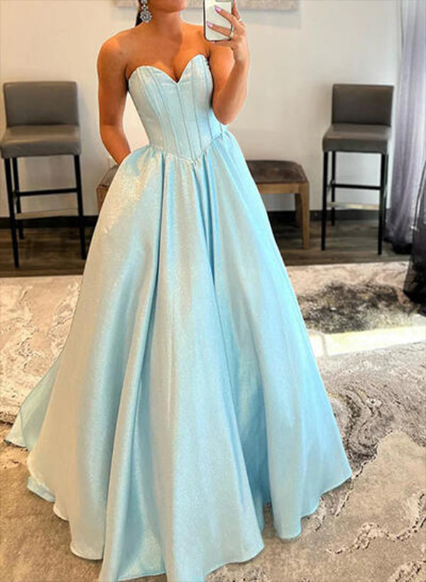 A-Line Sweetheart Satin Sleeveless Floor-Length Prom Dresses