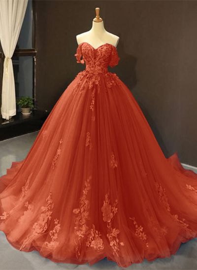 Dreamy Princess Ball Gown Off-Shoulder Collar Draping Prom Dress With Lace Up On Back