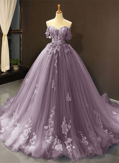 Dreamy Princess Ball Gown Off-Shoulder Collar Draping Prom Dress With Lace Up On Back Dreamy Princess Ball Gown Off-Shoulder Collar Draping Prom Dress With Lace Up On Back