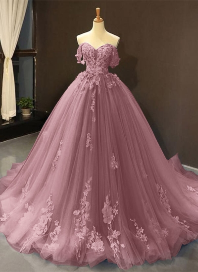 Dreamy Princess Ball Gown Off-Shoulder Collar Draping Prom Dress With Lace Up On Back Dreamy Princess Ball Gown Off-Shoulder Collar Draping Prom Dress With Lace Up On Back