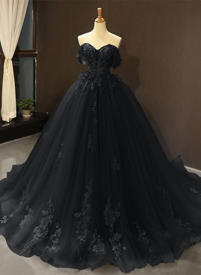 Dreamy Princess Ball Gown Off-Shoulder Collar Draping Prom Dress With Lace Up On Back