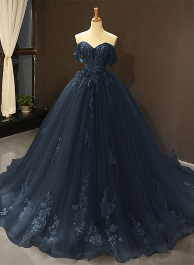 Dreamy Princess Ball Gown Off-Shoulder Collar Draping Prom Dress With Lace Up On Back