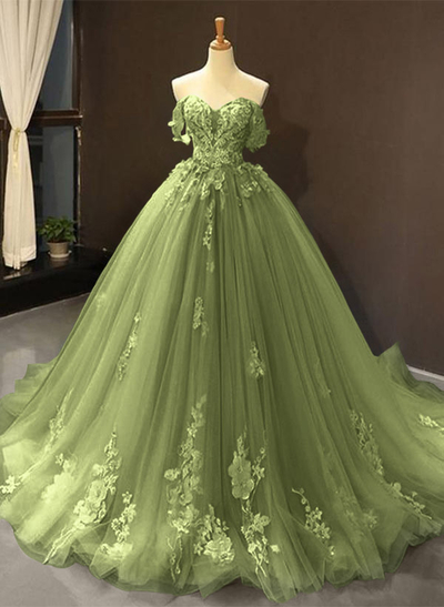 Dreamy Princess Ball Gown Off-Shoulder Collar Draping Prom Dress With Lace Up On Back Dreamy Princess Ball Gown Off-Shoulder Collar Draping Prom Dress With Lace Up On Back