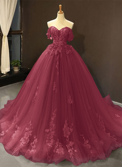 Dreamy Princess Ball Gown Off-Shoulder Collar Draping Prom Dress With Lace Up On Back Dreamy Princess Ball Gown Off-Shoulder Collar Draping Prom Dress With Lace Up On Back