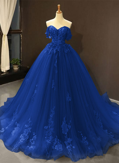 Dreamy Princess Ball Gown Off-Shoulder Collar Draping Prom Dress With Lace Up On Back