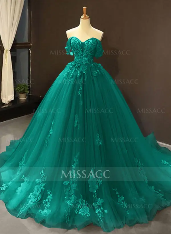 Dreamy Princess Ball Gown Off-Shoulder Collar Draping Prom Dress With Lace Up On Back #SPD10165  $181