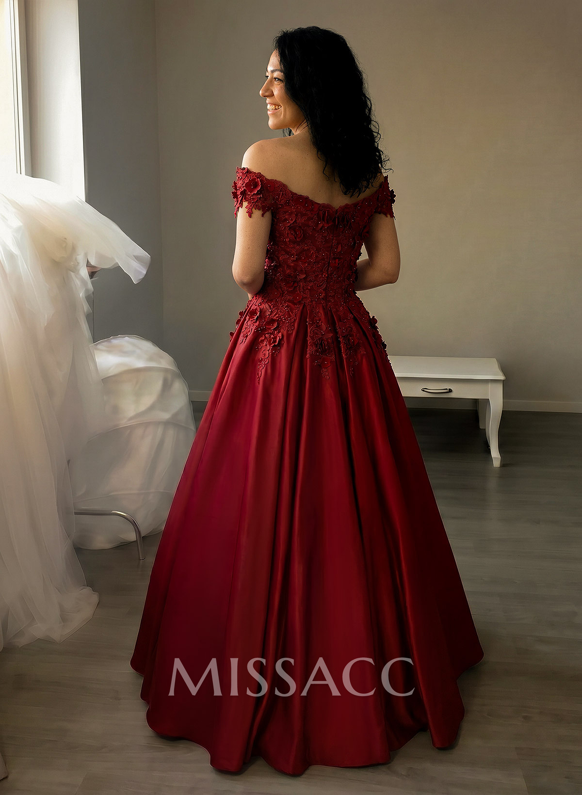 Ball Gown Satin Off-The-Shoulder Sleeveless Floor-Length Dresses With Appliques Lace Ball Gown Satin Off-The-Shoulder Sleeveless Floor-Length Dresses With Appliques Lace