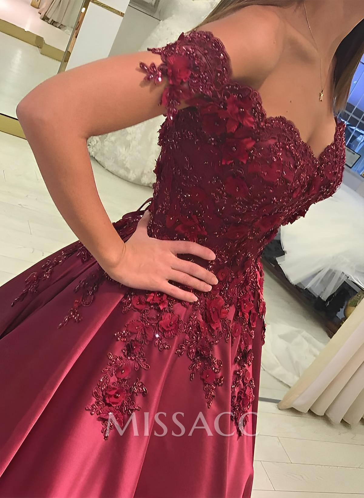 Ball Gown Satin Off-The-Shoulder Sleeveless Floor-Length Dresses With Appliques Lace Ball Gown Satin Off-The-Shoulder Sleeveless Floor-Length Dresses With Appliques Lace